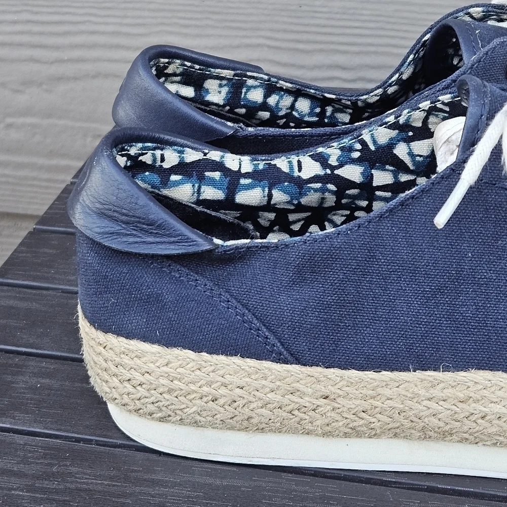 Tory Burch Platform Espadrille Sneakers Navy Blue Canvas & Jute Women's Size 11